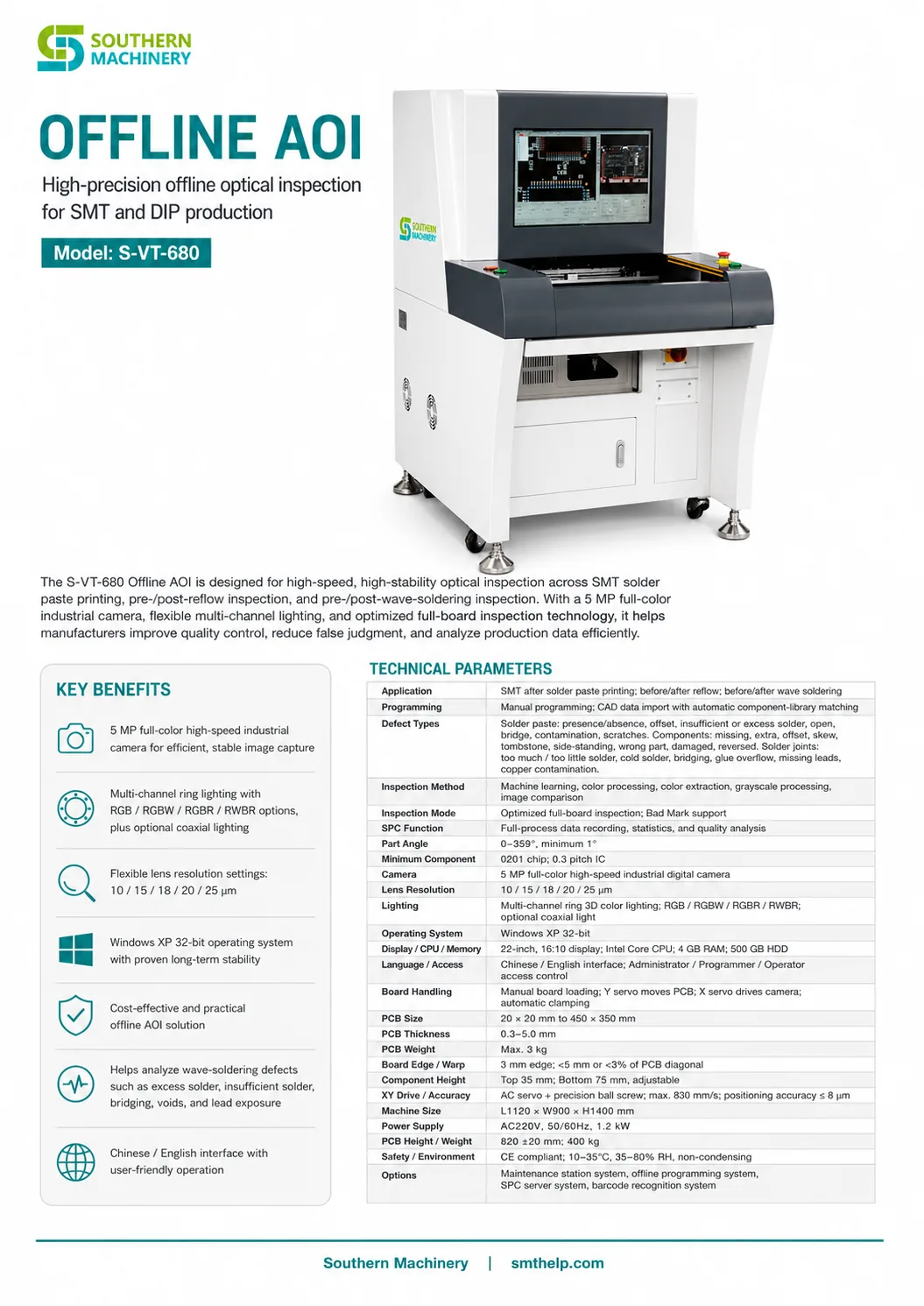 Southern Machinery smt aoi inspection equipment s-vt-680 offline aoi