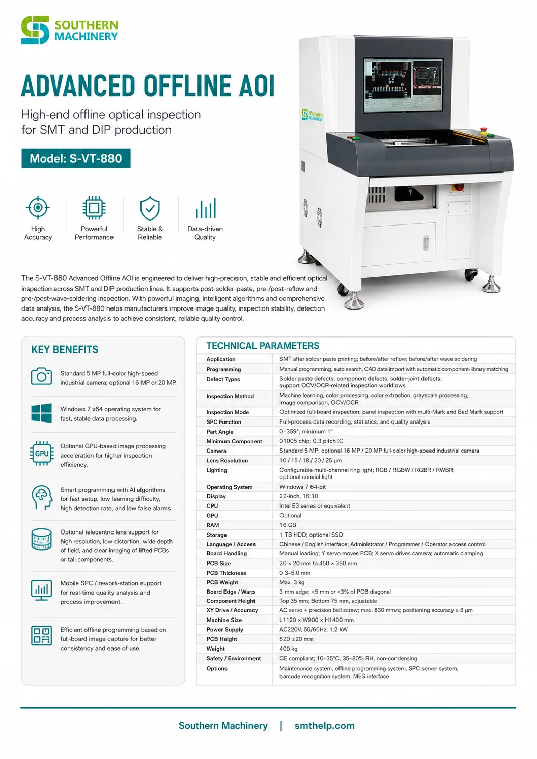 Southern Machinery smt aoi inspection equipment s-vt-880 advanced offline aoi