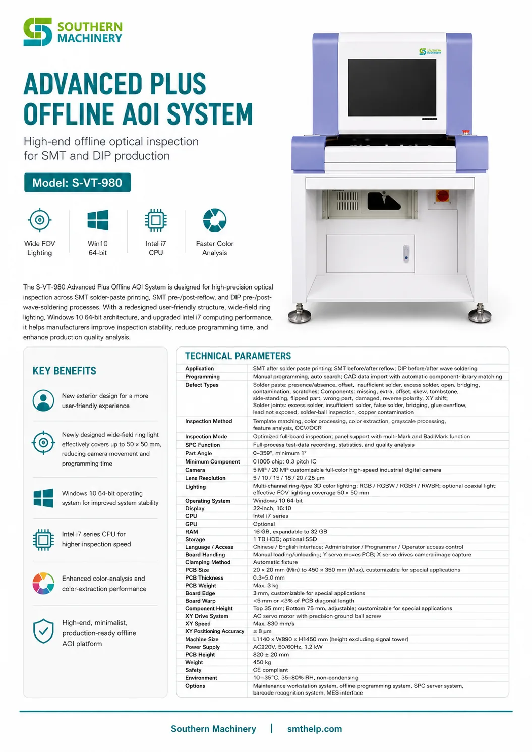 Southern Machinery smt aoi inspection equipment s-vt-980 advanced plus offline aoi system