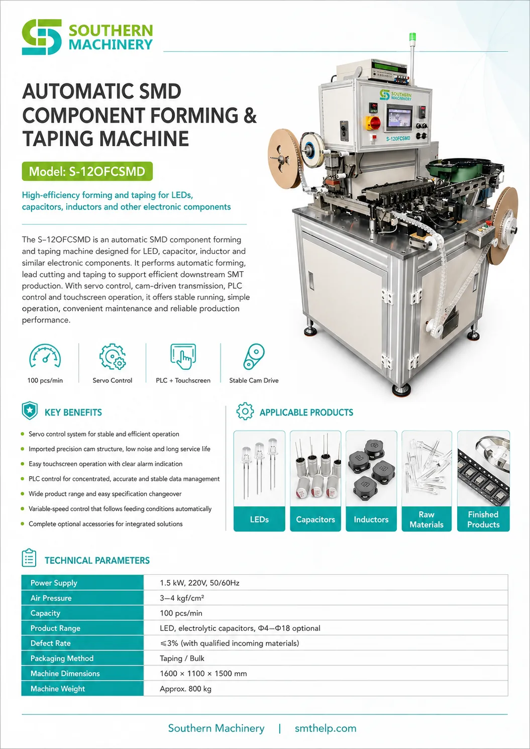Southern Machinery electronic component taping machine s-120fcsmd automatic smd component forming taping machine