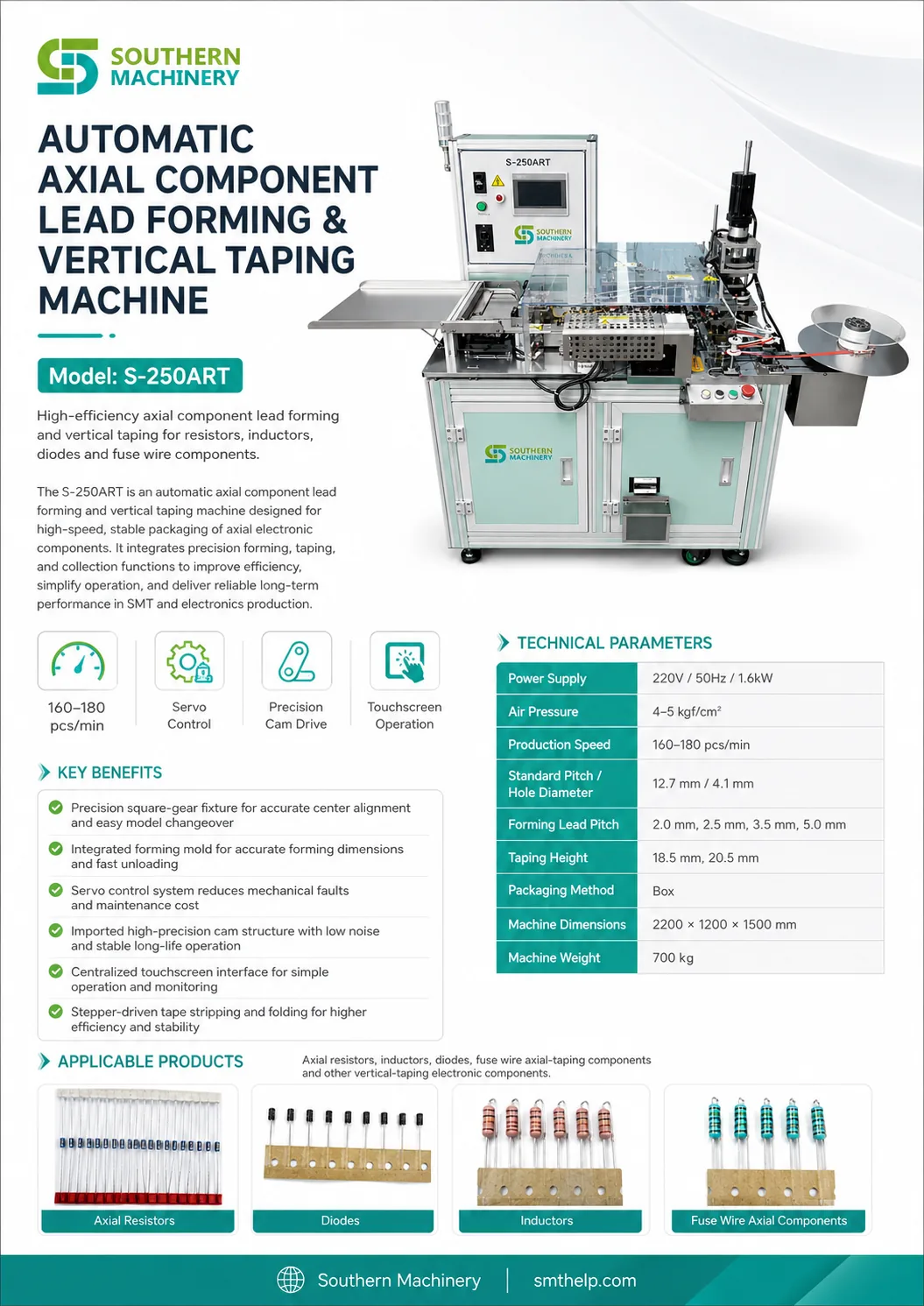 Southern Machinery electronic component taping machine s-250art automatic axial component lead forming vertical taping machine