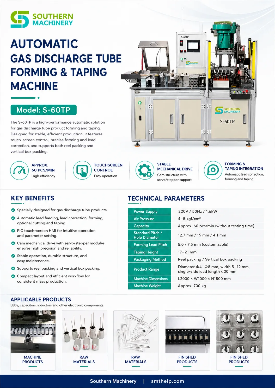 Southern Machinery electronic component taping machine s-60tp automatic gas discharge tube forming taping machine