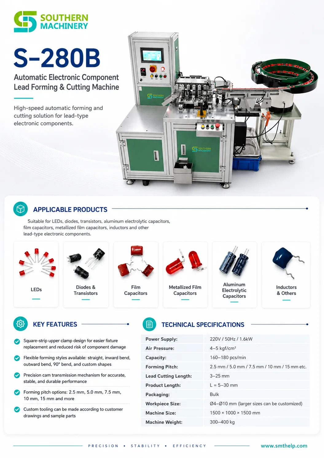 Southern Machinery component lead forming and cutting machine s-280b automatic electronic component lead forming cutting machine