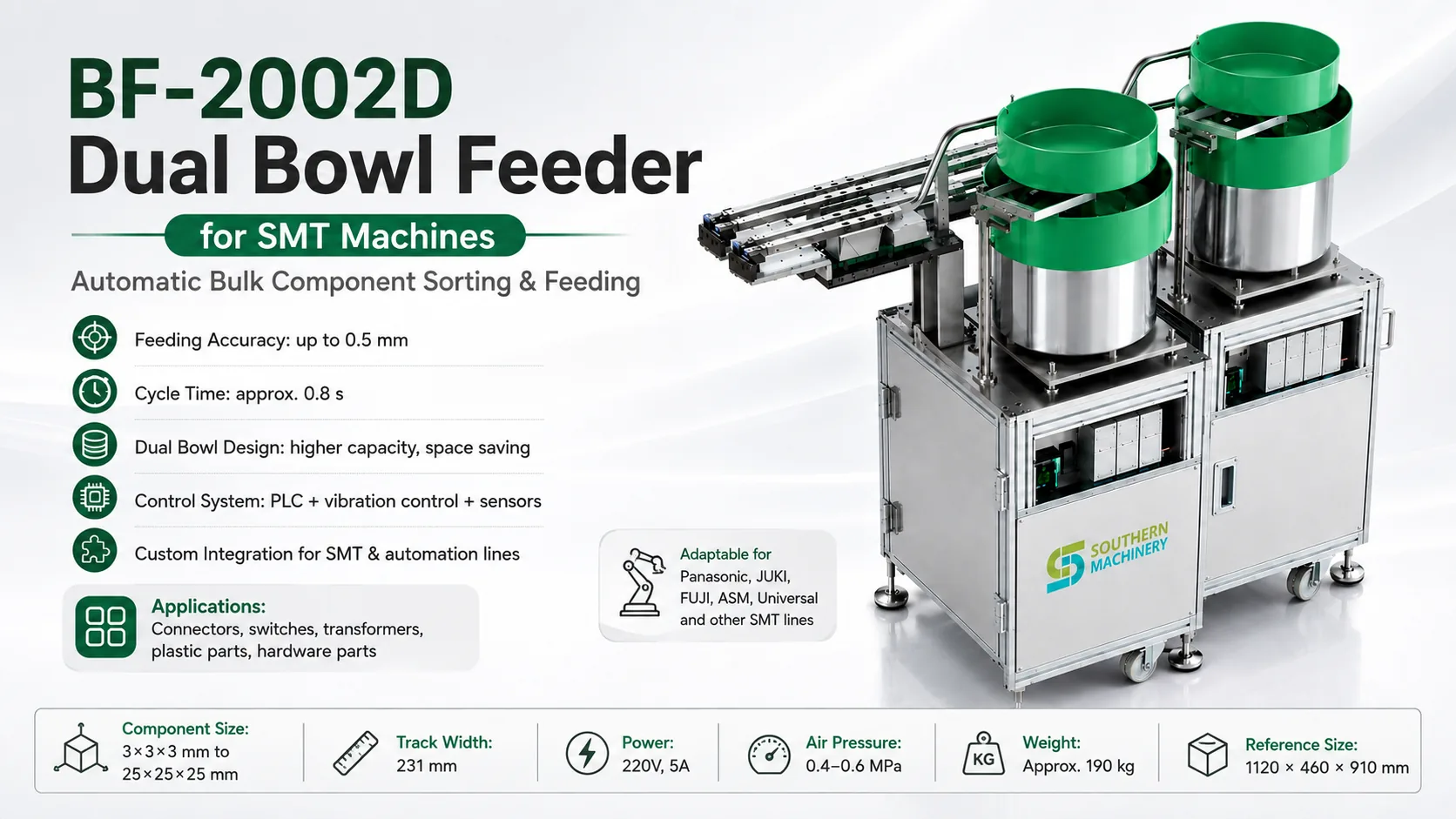 Southern Machinery smt component feeder bf-2002d dual bowl feeder